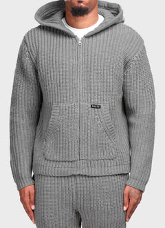 Heavyweight Knitted Zip Hoodie - Grey