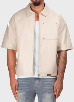 Heavyweight Rivet Leather Shirt - Ivory