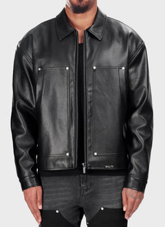 Leather Carpenter Rivet Jacket - Black