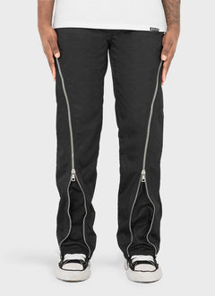 Nylon Flare Zipper Pants - Black