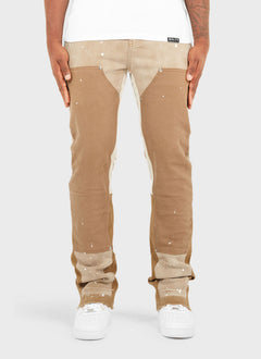 Vintage Flare Carpenter Paint Jeans - Washed Tan