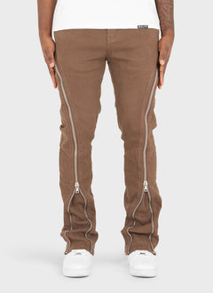 Vintage Flare Zipper Jeans - Brown