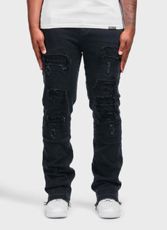 Vintage Flare Ripped & Repaired Jeans - Black