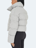 Knit Shawl Collar Puffer Jacket - Grey