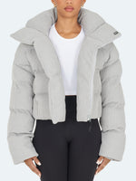 Knit Shawl Collar Puffer Jacket - Grey