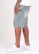Vintage Studded Denim Shorts - Blue