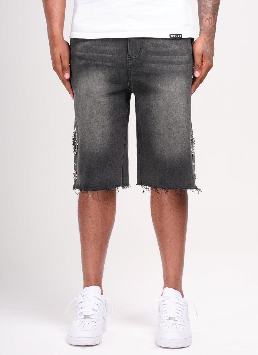 Vintage Studded Denim Shorts - Black