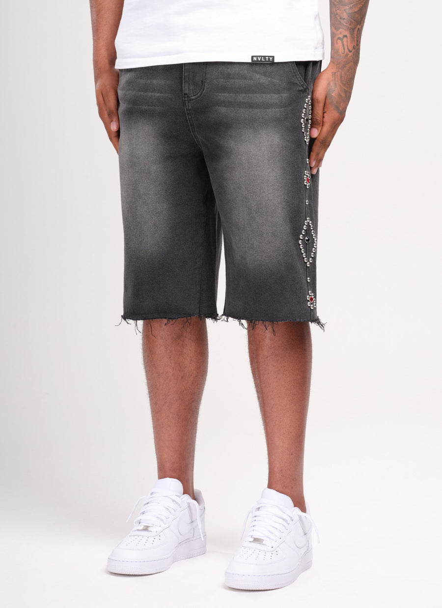 Vintage Studded Denim Shorts - Black