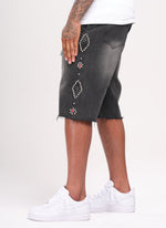 Vintage Studded Denim Shorts - Black
