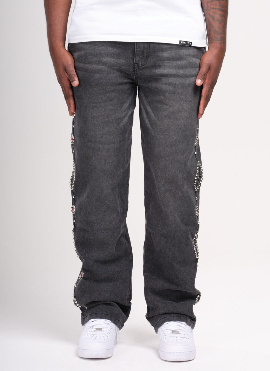 Vintage Studded Jeans - Grey