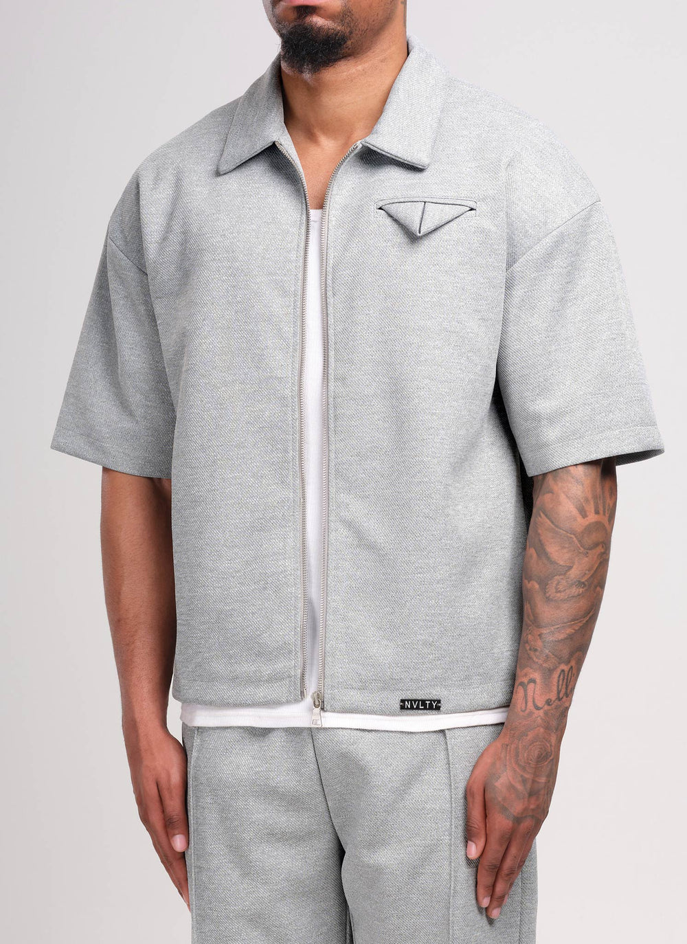 Twill Pocket Square Shirt - Grey