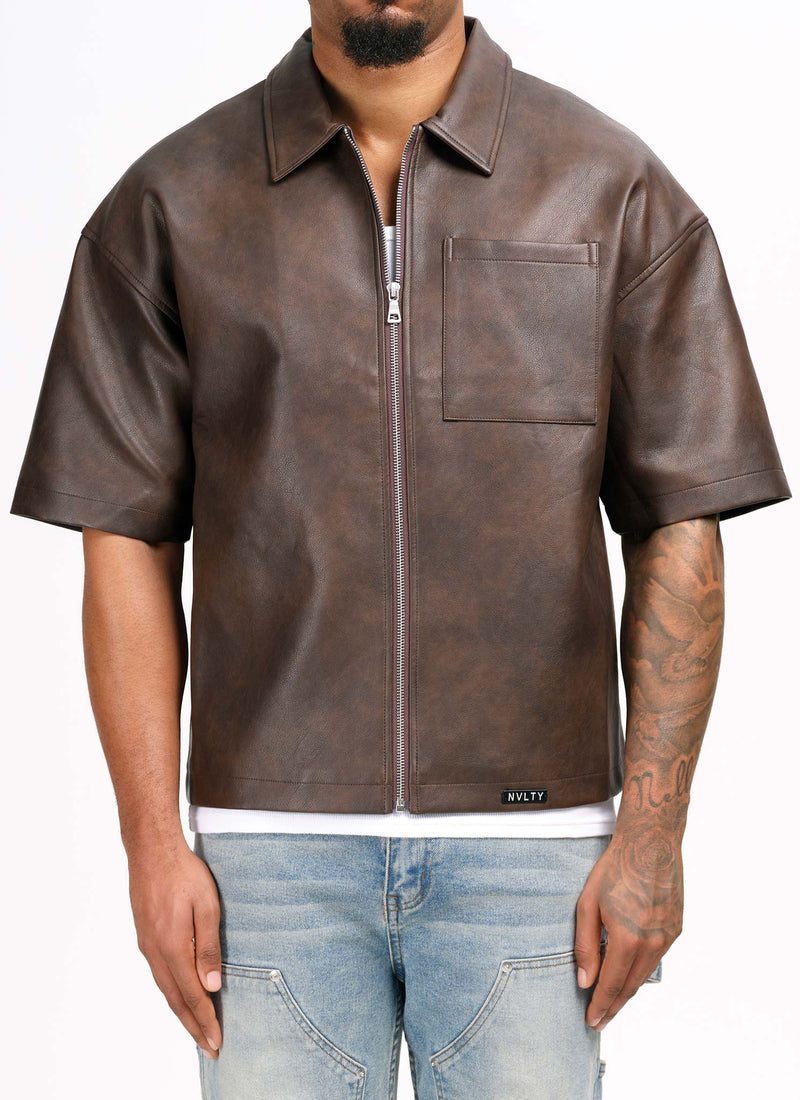 Vintage Heavyweight Leather Shirt - Brown