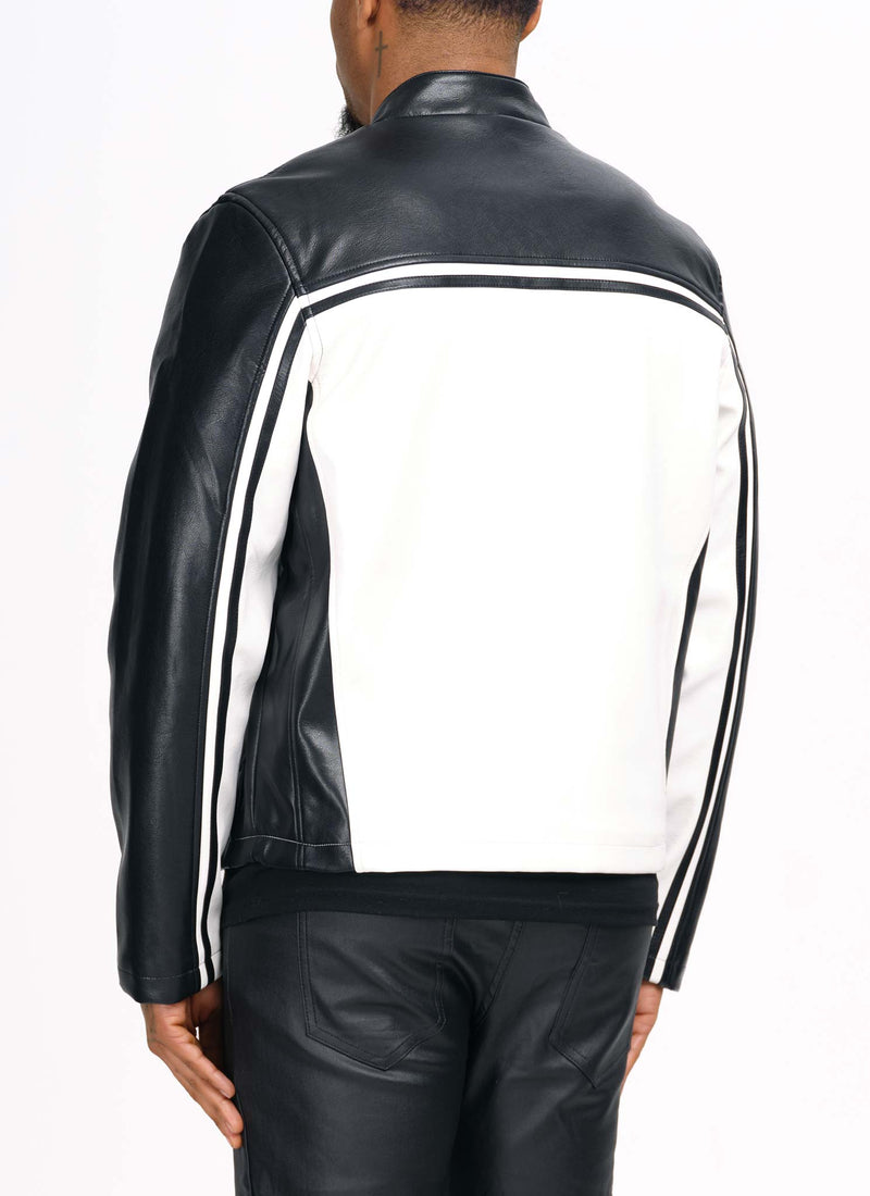 Moto Racer Biker Jacket - Black/Ivory