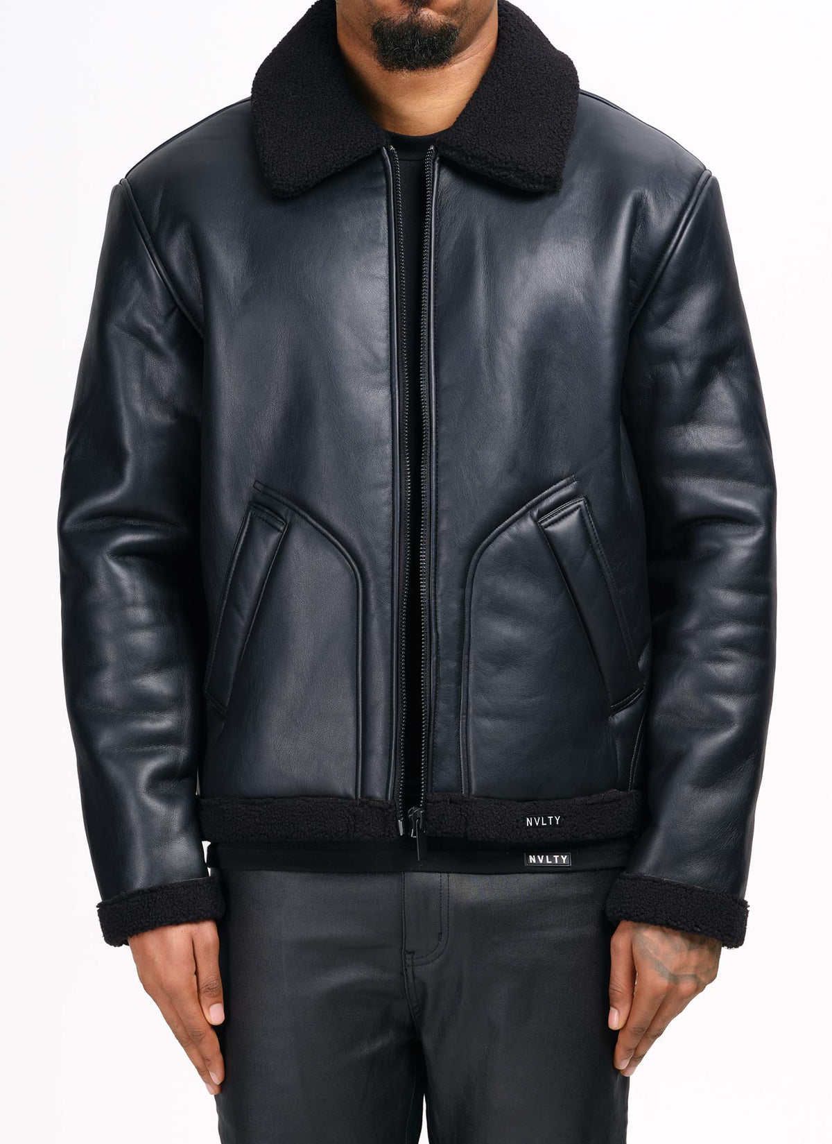 Leather Shearling Jacket - Black