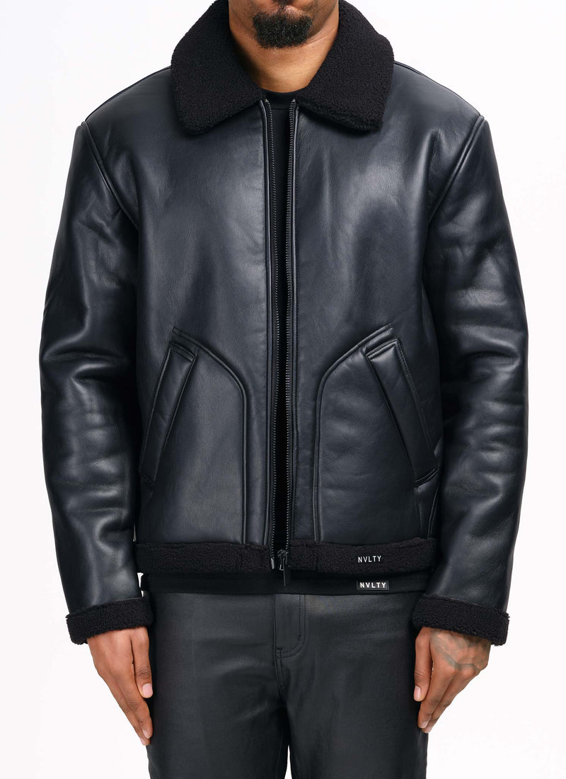 Leather Shearling Jacket - Black