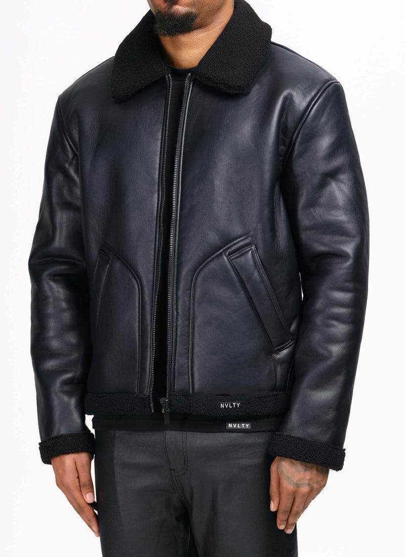 Leather Shearling Jacket - Black