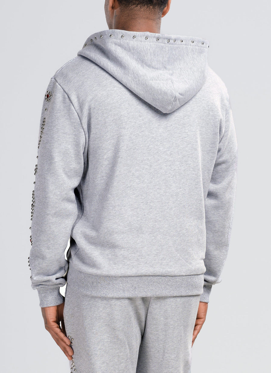 Vintage Studded Zip Hoodie - Grey