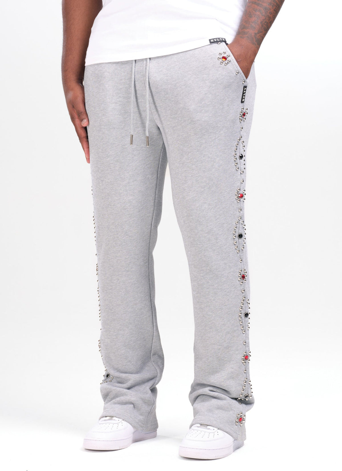 Vintage Studded Flare Joggers - Grey