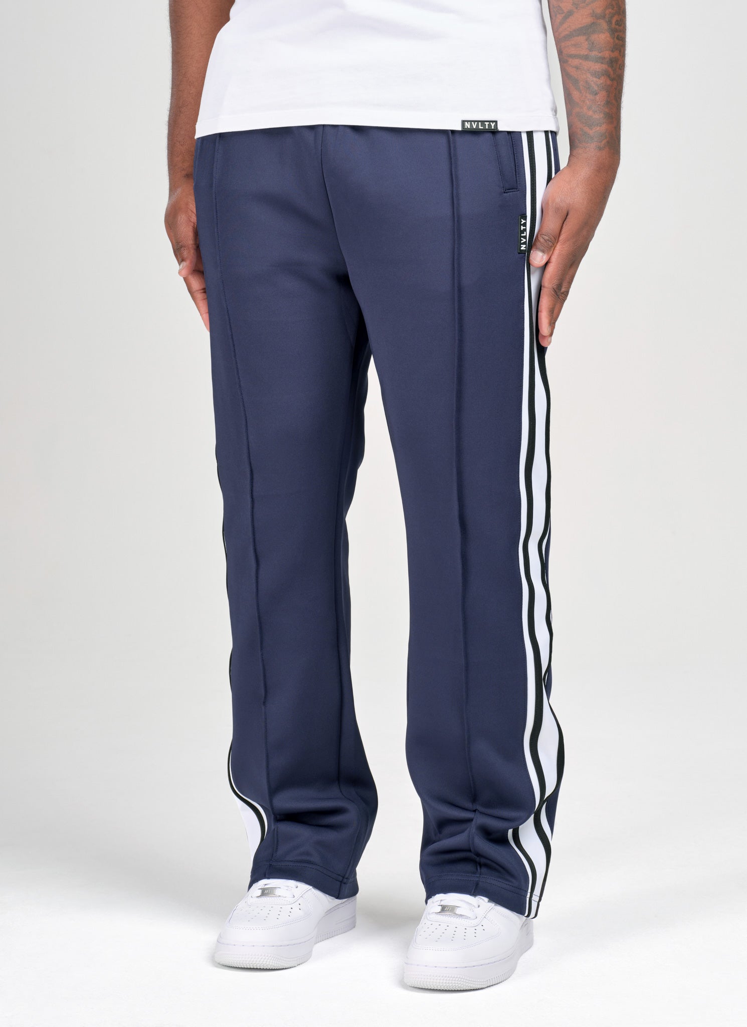 Panelled Luxe Track Pants - Navy