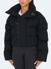 Knit Shawl Collar Puffer Jacket - Black