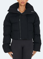 Knit Shawl Collar Puffer Jacket - Black