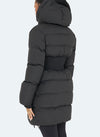 Long Cinched Waist Puffer Jacket - Black