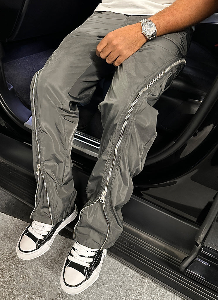 Nylon Flare Zipper Pants - Grey – US - N V L T Y