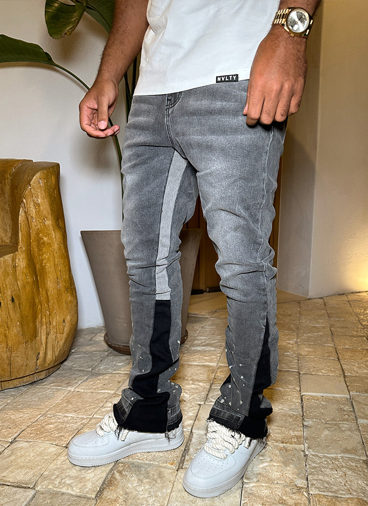 Vintage Flare Paint Jeans – Grau