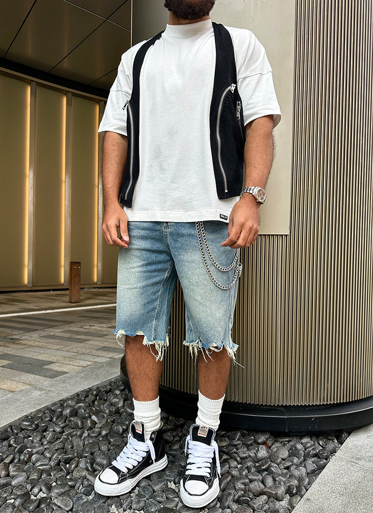 Vintage Raw Hem Denim Shorts - Blue