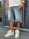Vintage Raw Hem Denim Shorts - Blue
