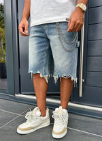Vintage Raw Hem Denim Shorts - Blue