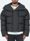 Vintage Shawl Collar Puffer Jacket - Black