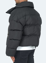 Vintage Shawl Collar Puffer Jacket - Black