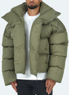 Vintage Shawl Collar Puffer Jacket - Khaki