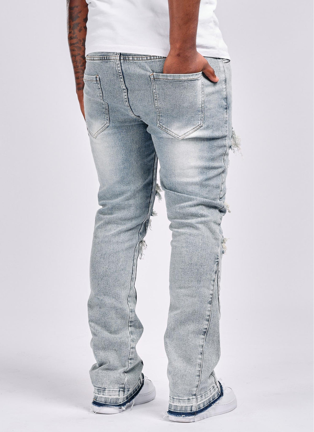 Vintage Flare Ripped & Repaired Jeans - Blue