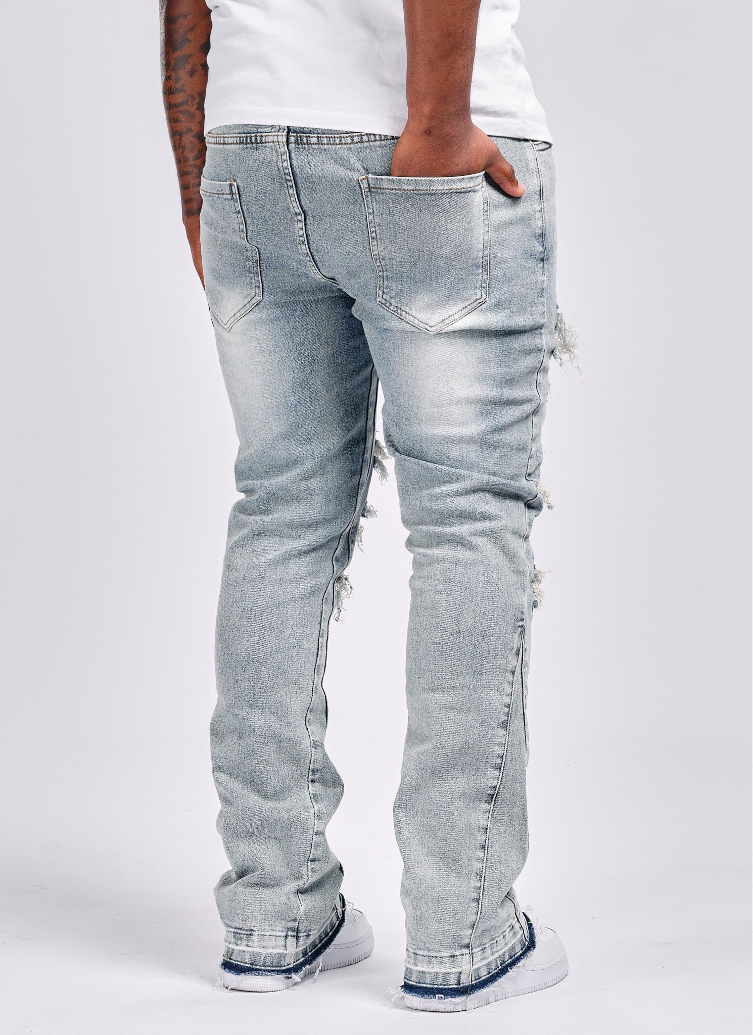 Vintage Flare Ripped & Repaired Jeans - Blue