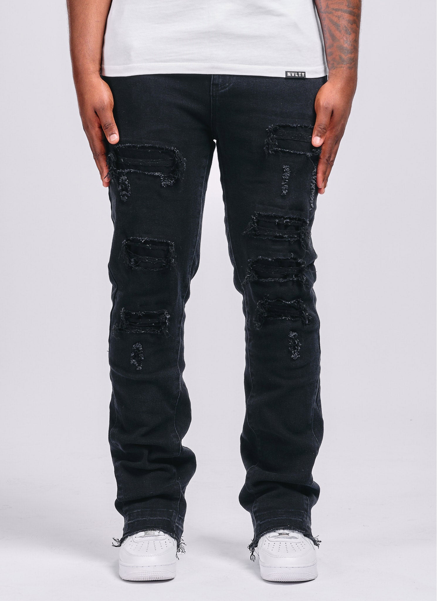 Vintage Flare Ripped & Repaired Jeans - Black