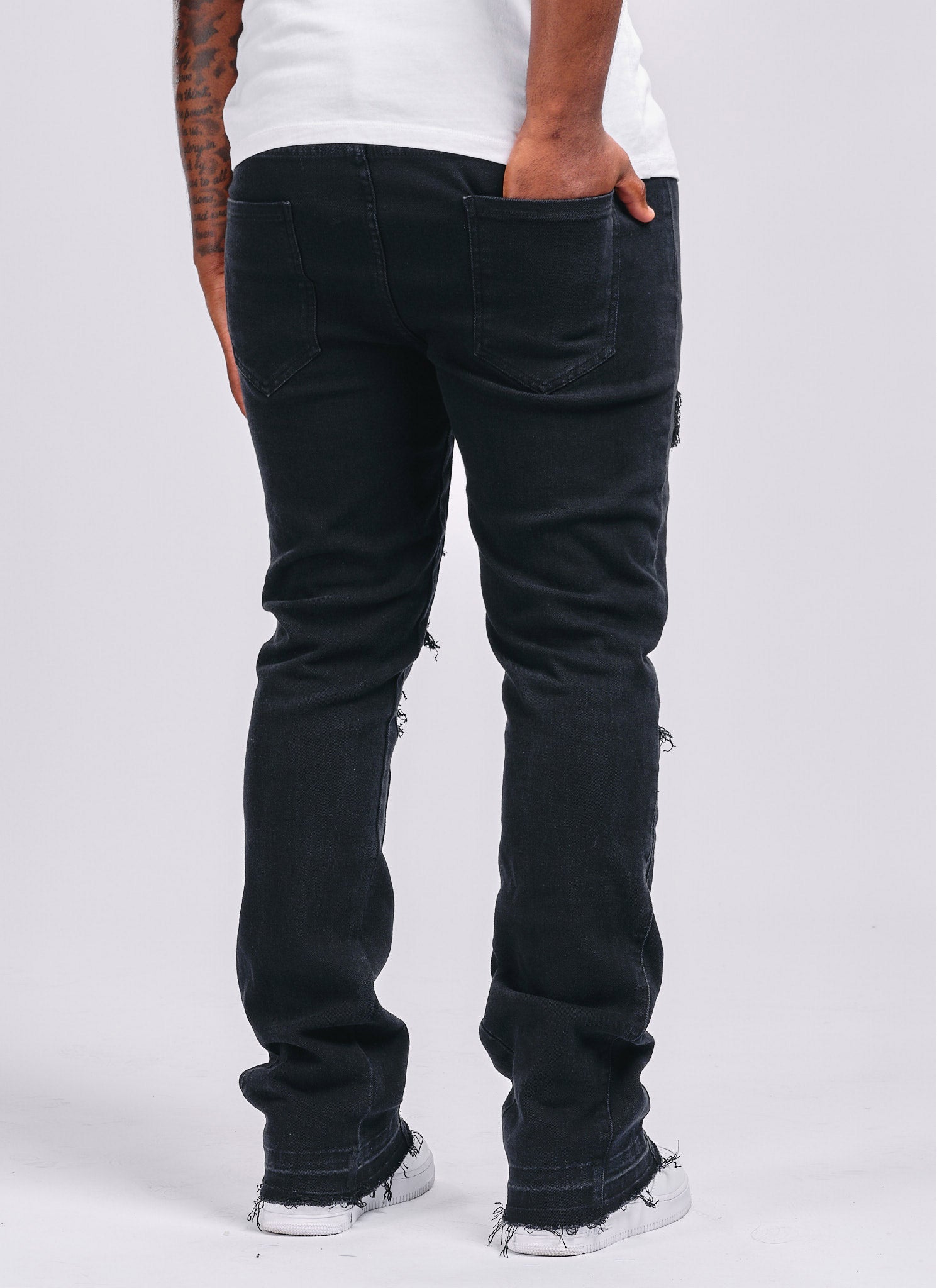 Vintage Flare Ripped & Repaired Jeans - Black