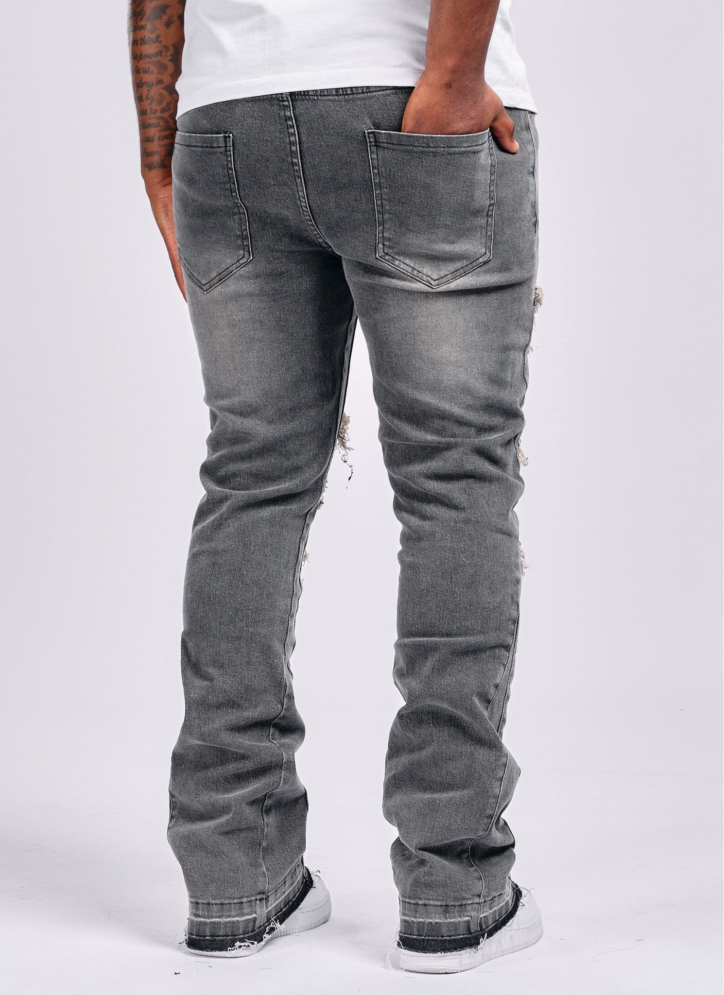 Vintage Flare Ripped & Repaired Jeans - Grey