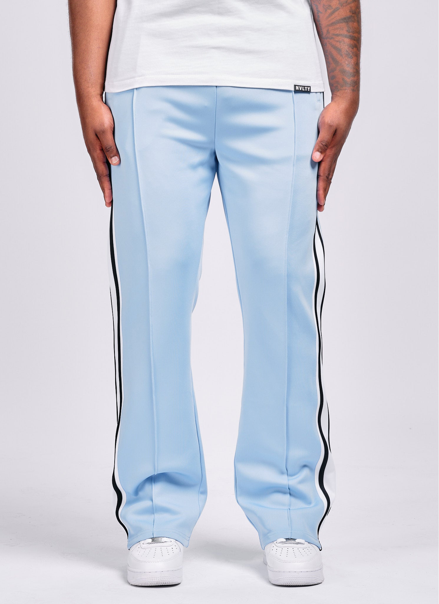 Panelled Luxe Track Pants - Baby Blue