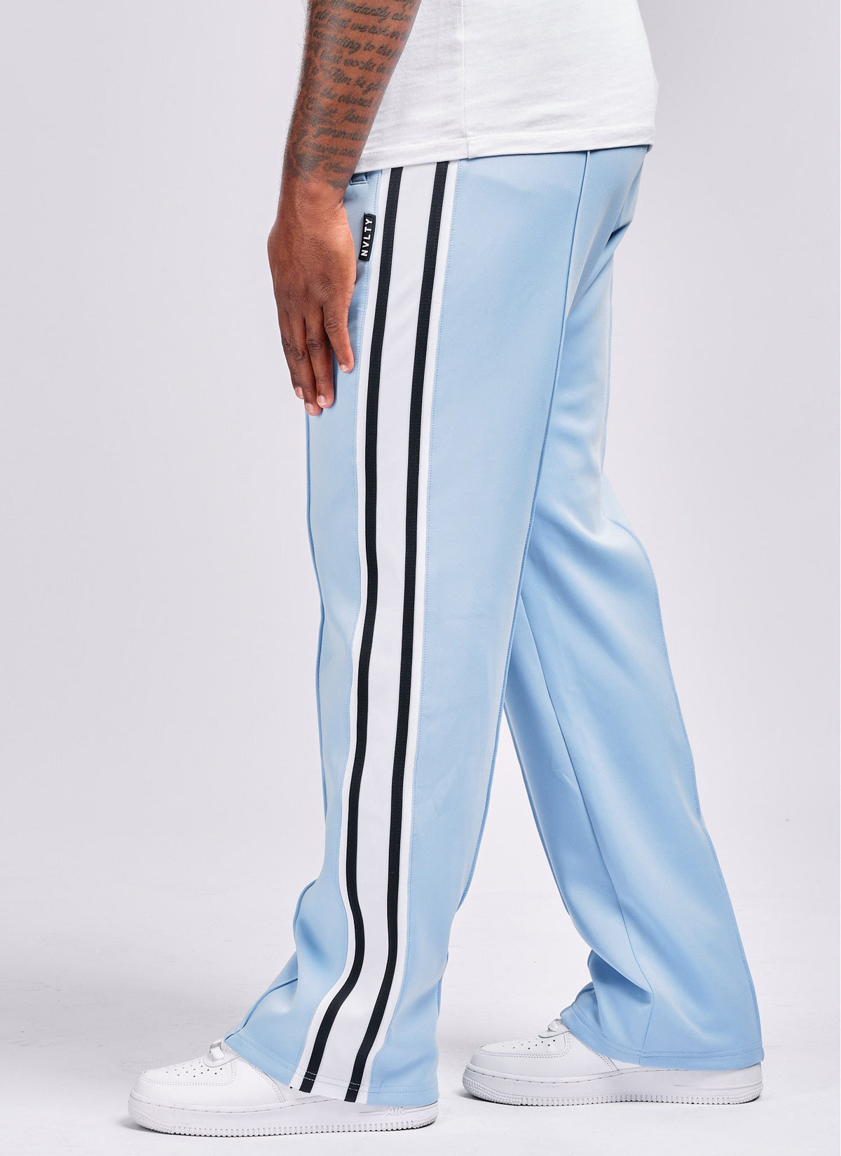 Panelled Luxe Track Pants - Baby Blue