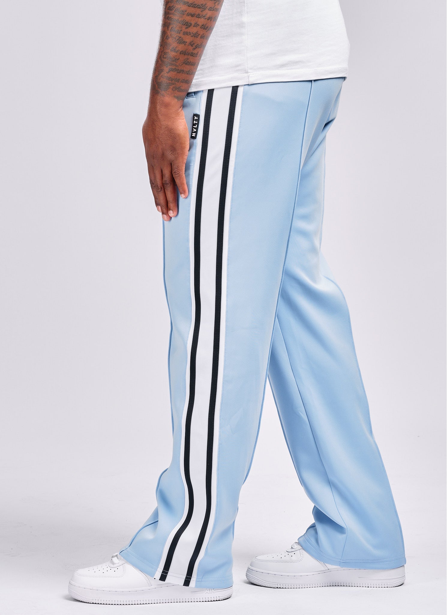 Panelled Luxe Track Pants - Baby Blue