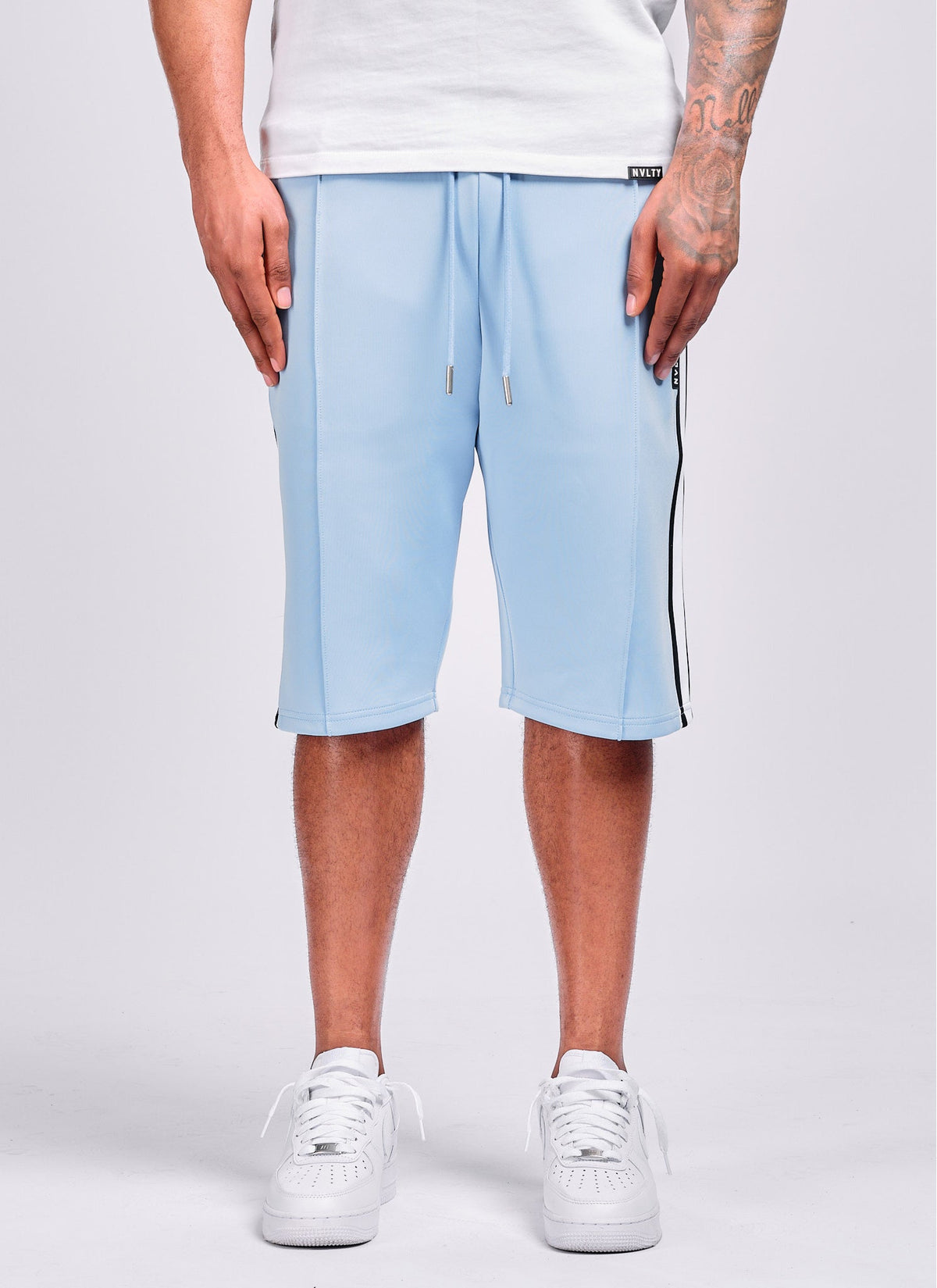 Panelled Luxe Track Shorts - Baby Blue