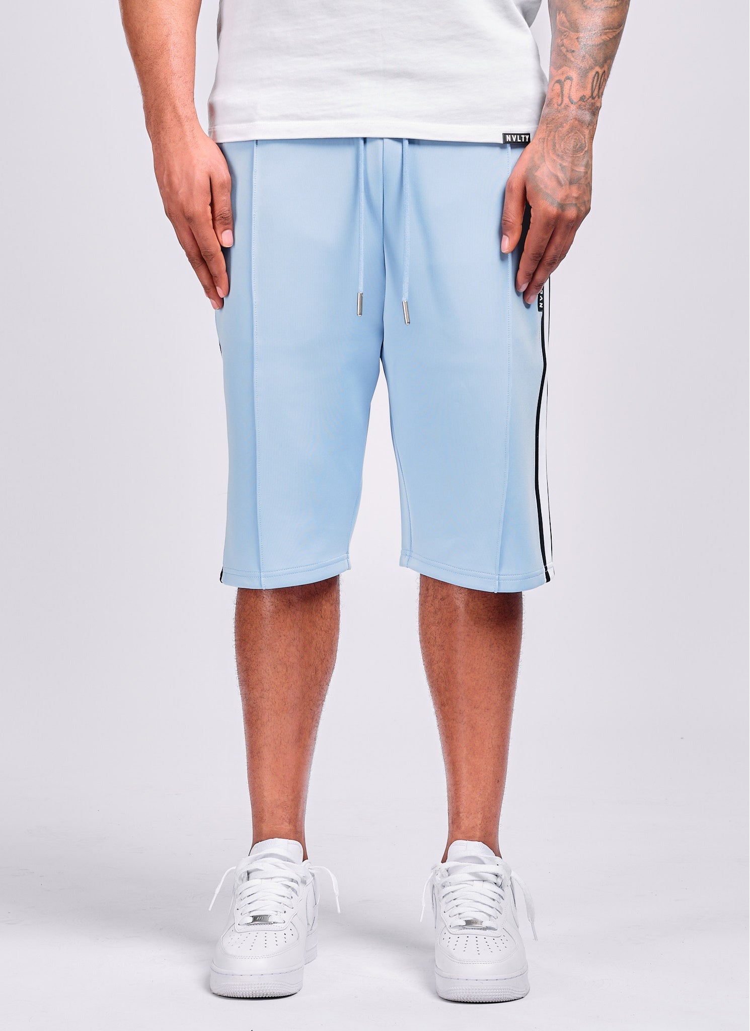 Panelled Luxe Track Shorts - Baby Blue