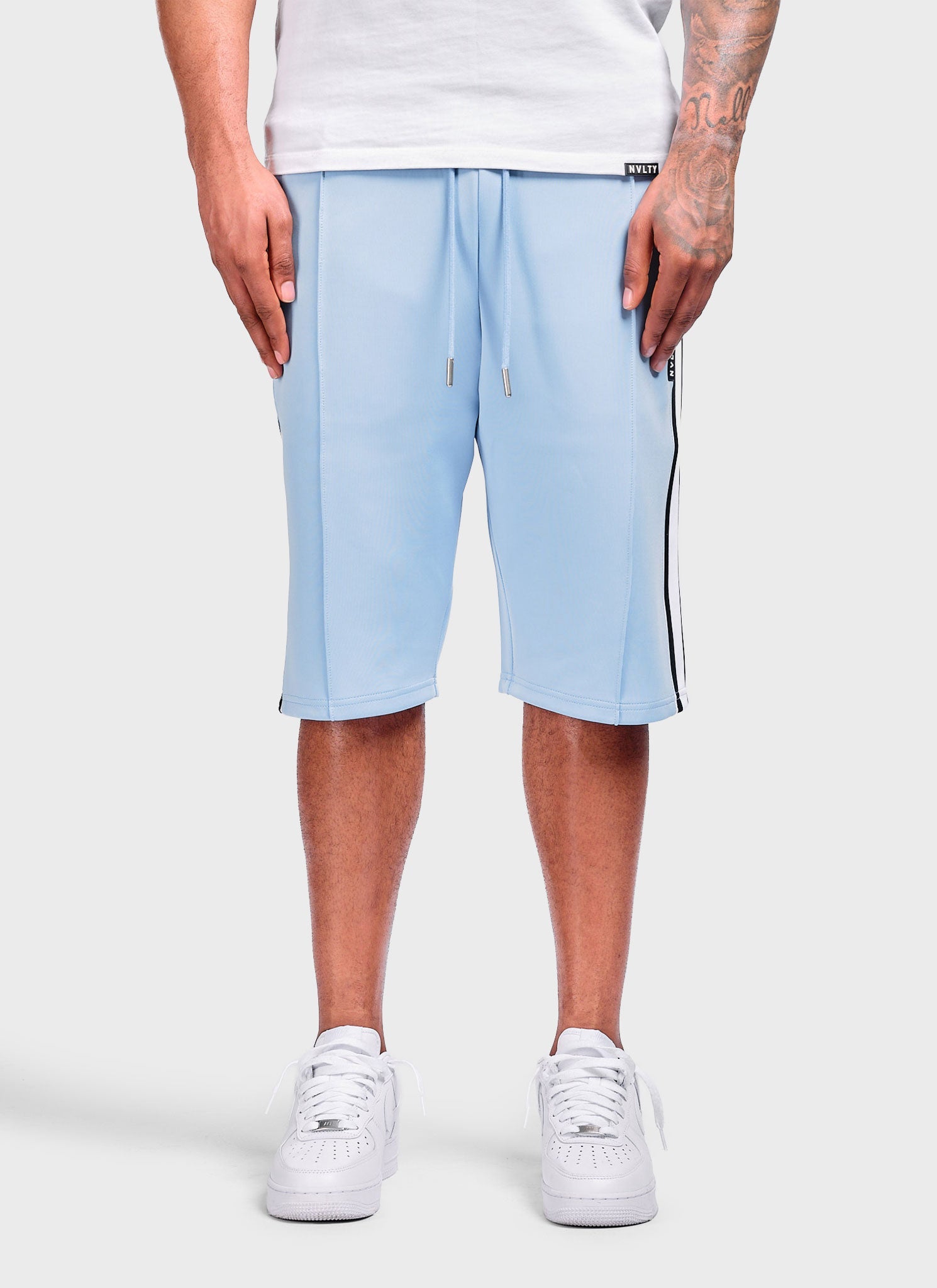 Panelled Luxe Track Shorts - Baby Blue