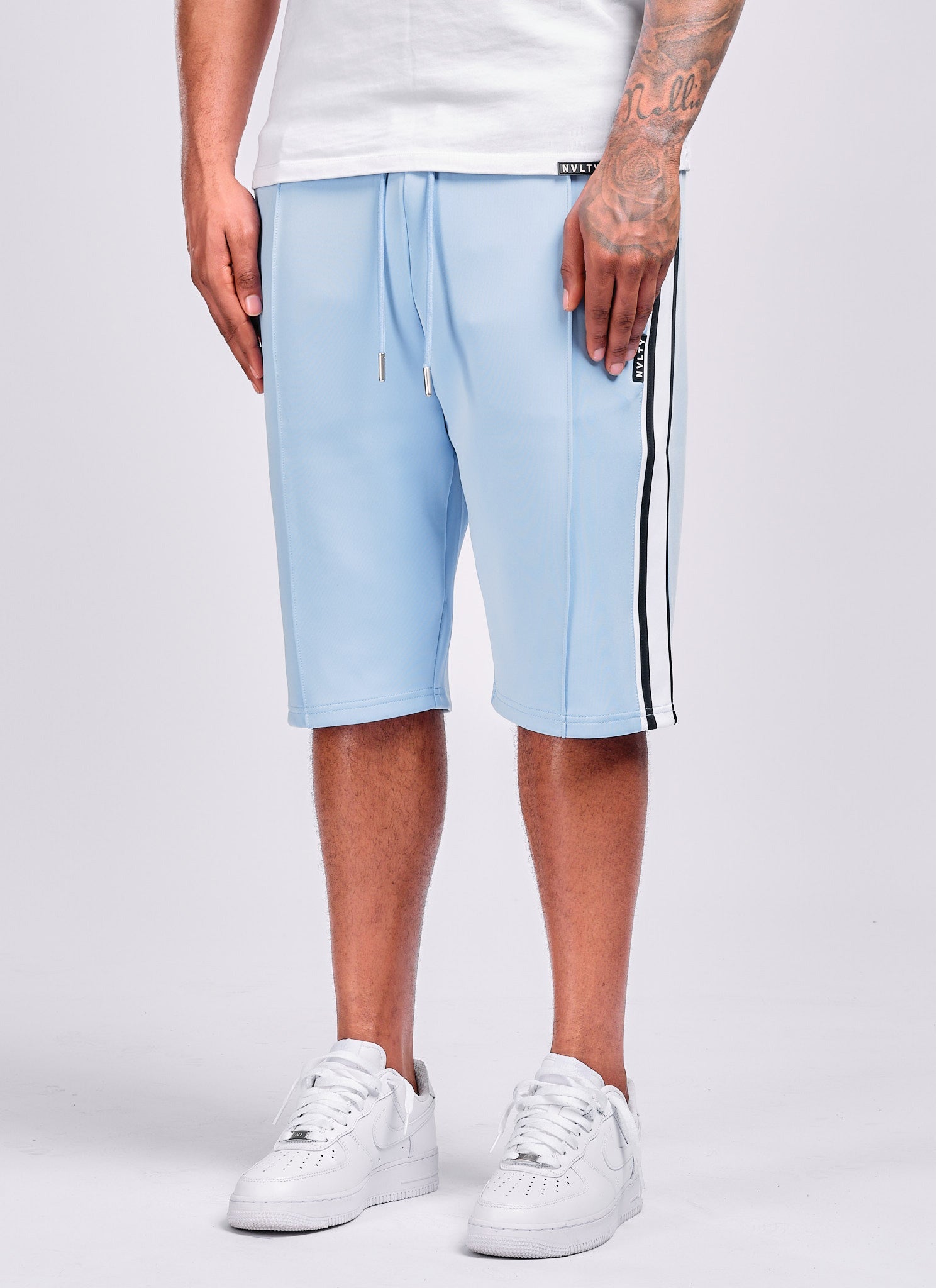 Panelled Luxe Track Shorts - Baby Blue