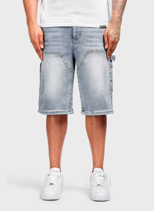 Vintage Double Studded Carpenter Denim Shorts - Blue