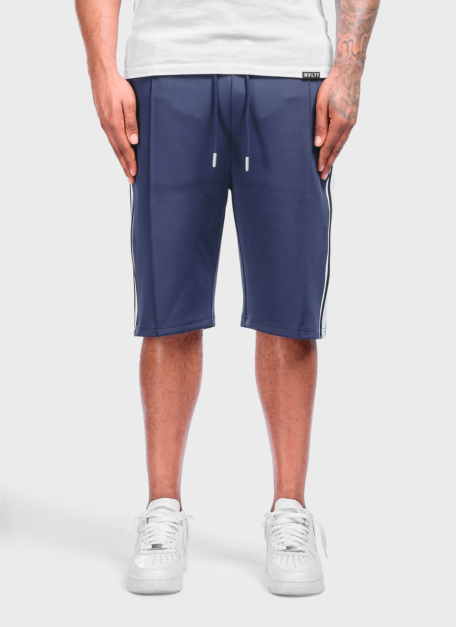 Panelled Luxe Track Shorts - Navy