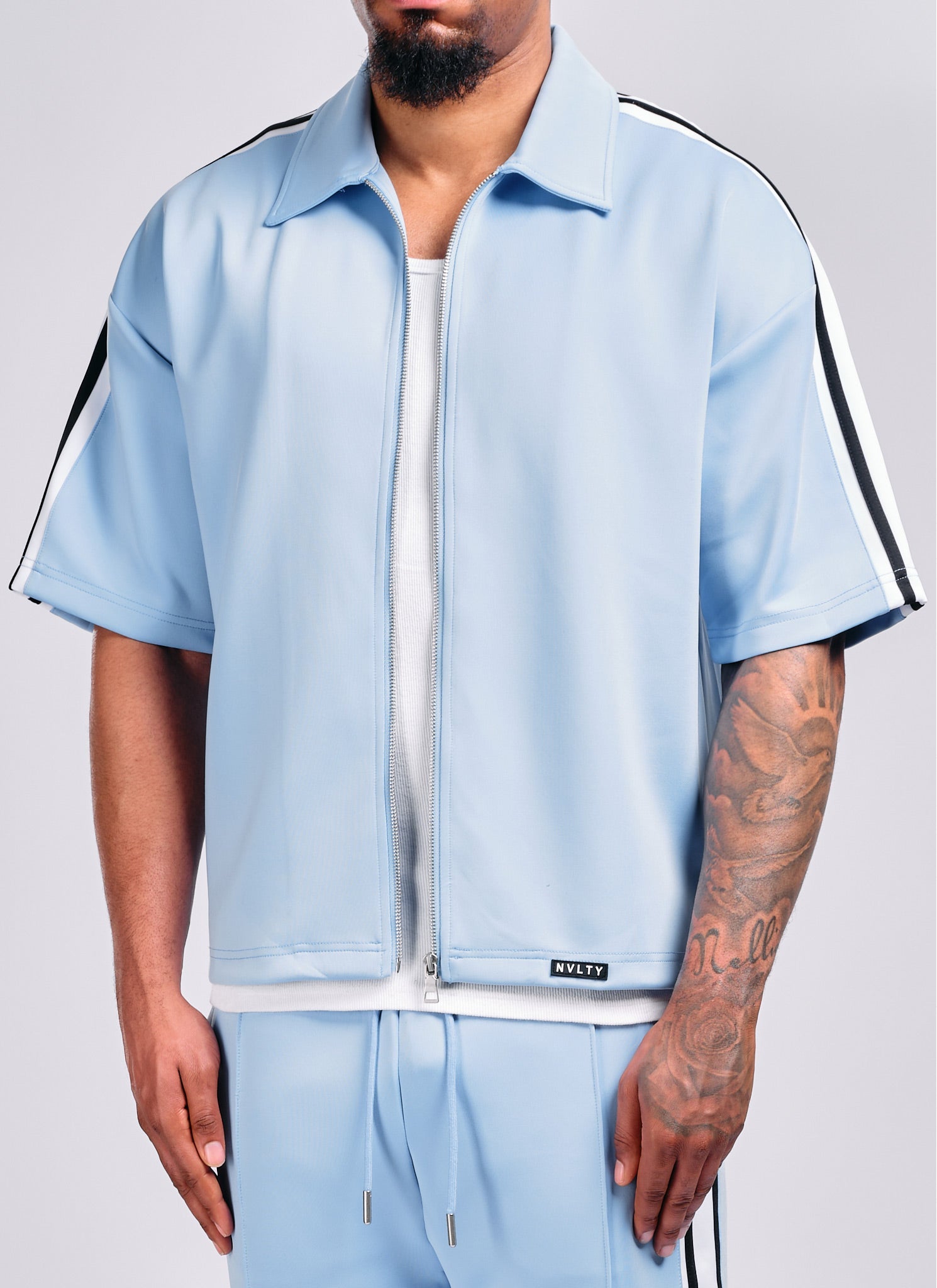 Panelled Luxe Track Shirt - Baby Blue