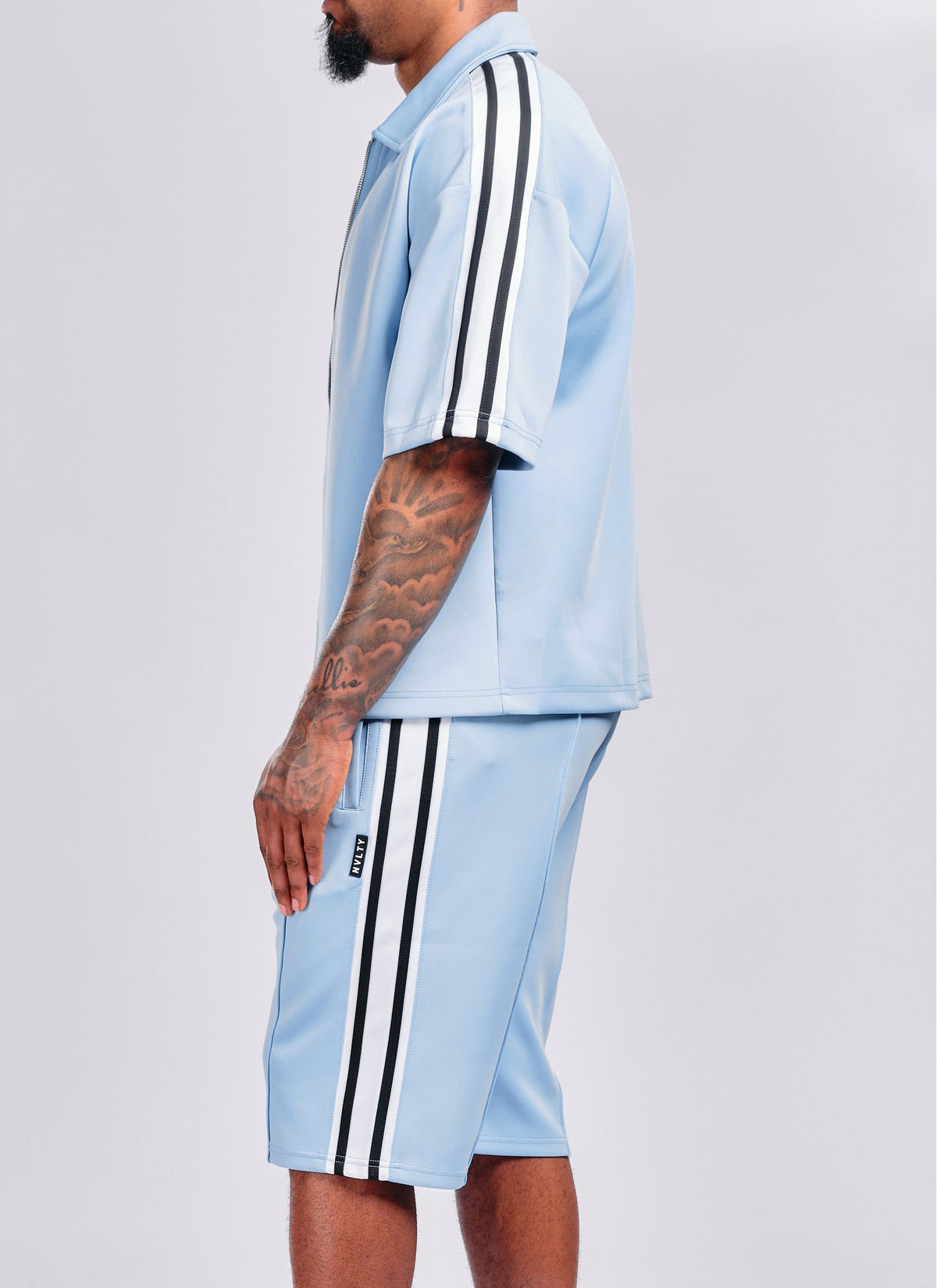 Panelled Luxe Track Shirt - Baby Blue